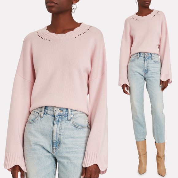 NWT 3.1 Phillip Lim $425 Pink Scalloped Pointelle-Knit Wool Cashmere Sweater XS - Picture 4 of 16